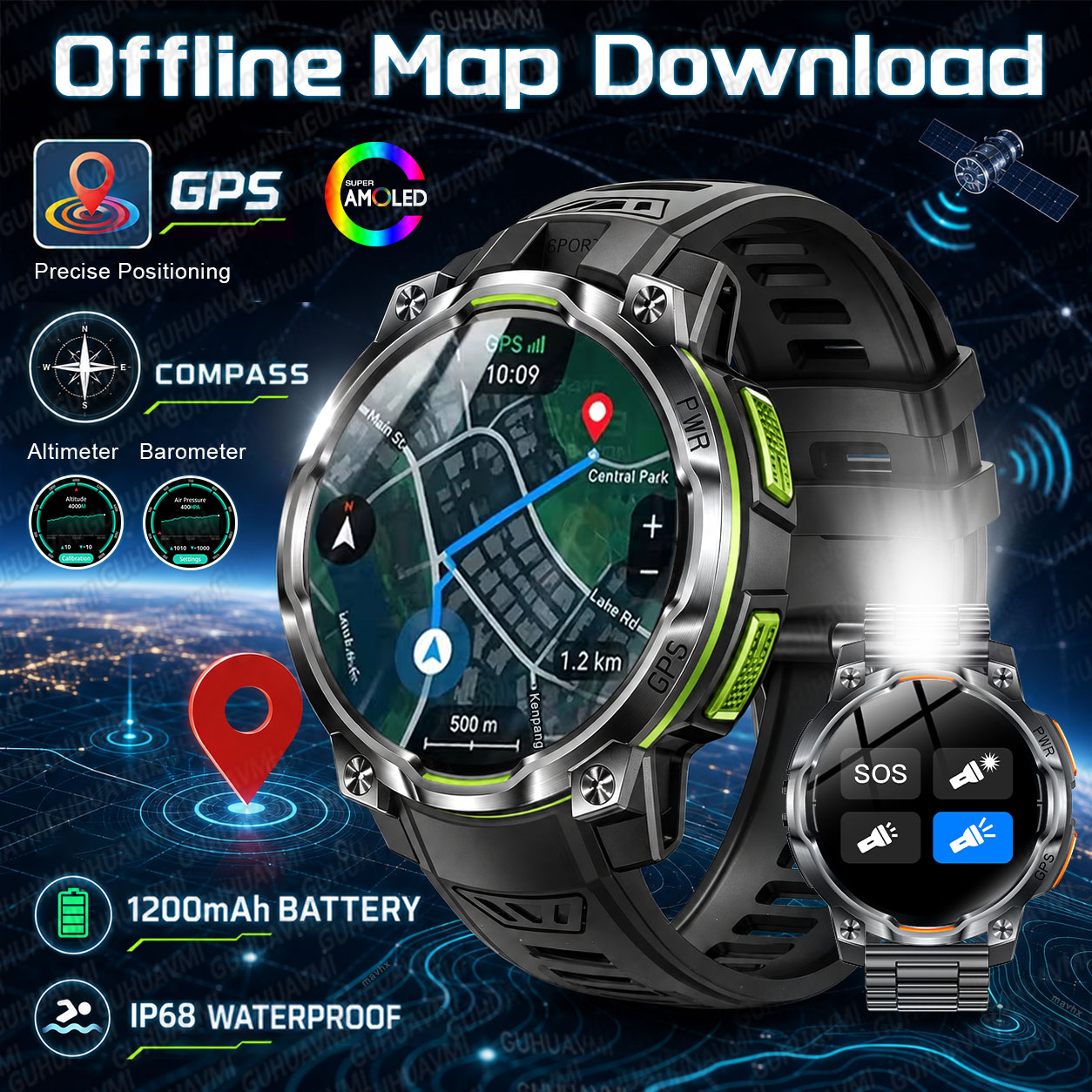 Compass Lensatic - สมาร์ทวอทช์ GPS ทหารรุ่นใหม่ปี 2026 แบตเตอรี่ 1200mAh